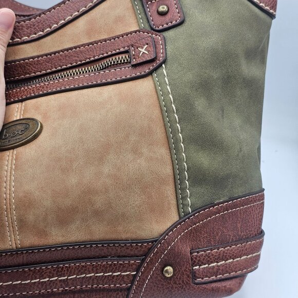B.O.C Women's Olive & Brown Vinyl Shoulder Satchel Handbag Very Spacious Soft - Picture 8 of 15